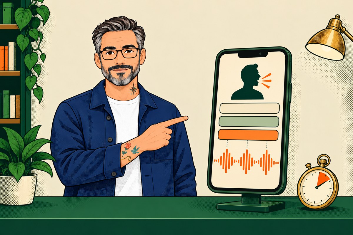 Illustration for the CAPTIONS guide: the Hold My GPU host at his counter