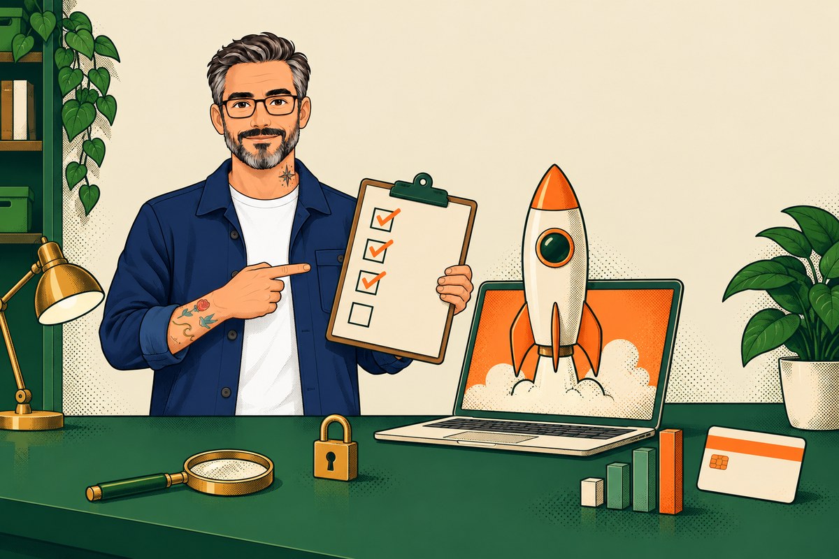 Illustration for the LAUNCH guide: the Hold My GPU host at his counter