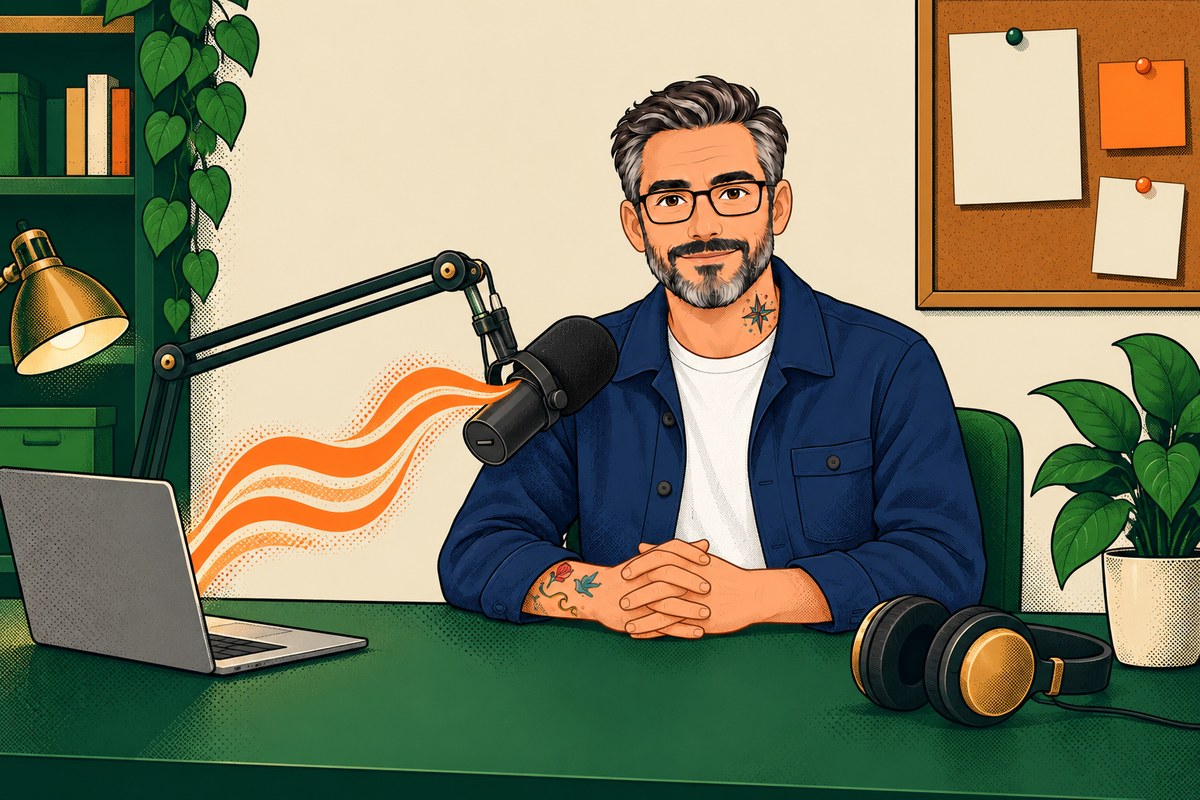 Illustration for the VOICE guide: the Hold My GPU host at his counter